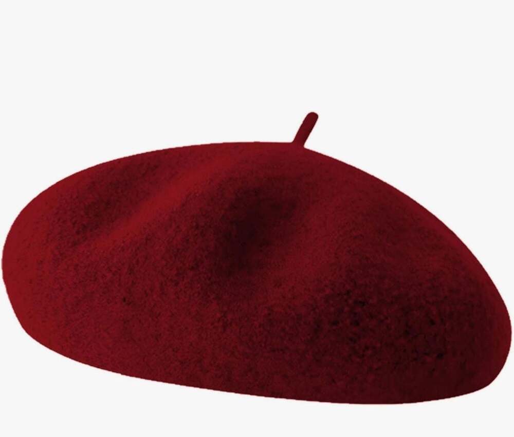 Magik Beret Hat for Women - Classic French Artist Style Wool Beret in Dark Red